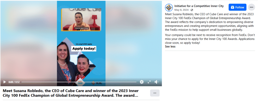 2024 - ICIC Highlights Cube Care CEO Susana Robledo in 2024 Recognition Post